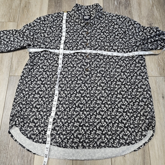 Lands' End Micro Floral Popover Blouse Long Sleeve Black White Women's Large - Picture 2 of 8
